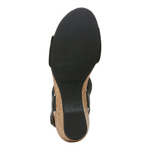 Load image into Gallery viewer, Black Vionic Women&#39;s Katyie Suede And Jute T Strap Wedge Sandal Sole View
