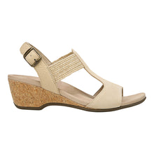 Load image into Gallery viewer, Semolina Beige With Brown Sole Vionic Women&#39;s Katyie Suede And Jute T Strap Wedge Sandal Side View
