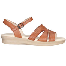 Load image into Gallery viewer, Tan With Beige Sole SAS Women&#39;s Huarache Leather Quarter Strap Sandal Flat Side View
