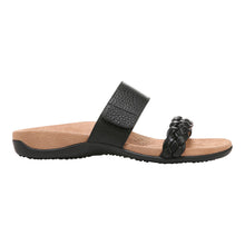 Load image into Gallery viewer, Black Vionic Women&#39;s Jeanne Leather And Braided Leather Double Strap Slide Sandal Side View
