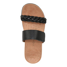Load image into Gallery viewer, Black Vionic Women&#39;s Jeanne Leather And Braided Leather Double Strap Slide Sandal Top View
