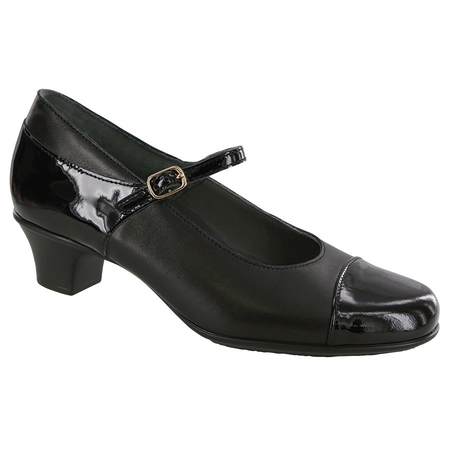 Black SAS Women's Isabel Leather And Patent Dress Mary Jane Pump