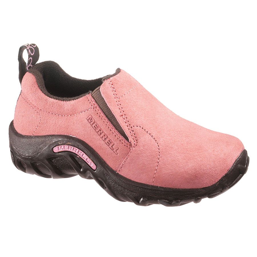 Dusty Rose Pink With Black Merrell Girl's Jungle Moc K Nubuck Slip On Shoe Sizes 10 to 13.5 and 1 to 6