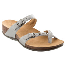 Load image into Gallery viewer, Steel Light Grey With Grey Sole SAS Women&#39;s Jett Leather Toe Loop Triple Strap Wedge Sandal With Square Embellishments
