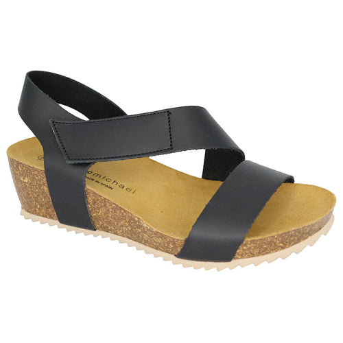 Black With Beige Sole Eric Michael Women's Jolly Leather Wedge Sandal