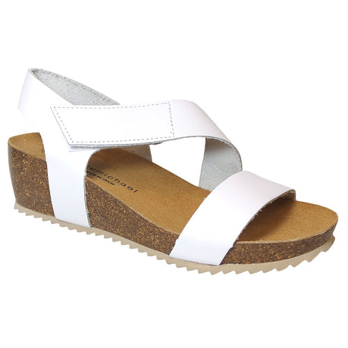 White With Beige Sole Eric Michael Women's Jolly Leather Wedge Sandal