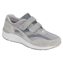 Load image into Gallery viewer, Light Grey And Grey With White SAS Men&#39;s JV Leather And Mesh Double Velcro Strap Sneaker Profile View
