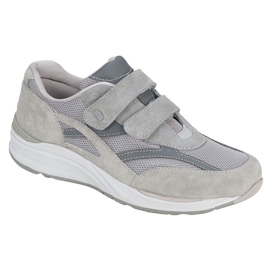 Light Grey And Grey With White SAS Men's JV Leather And Mesh Double Velcro Strap Sneaker Profile View