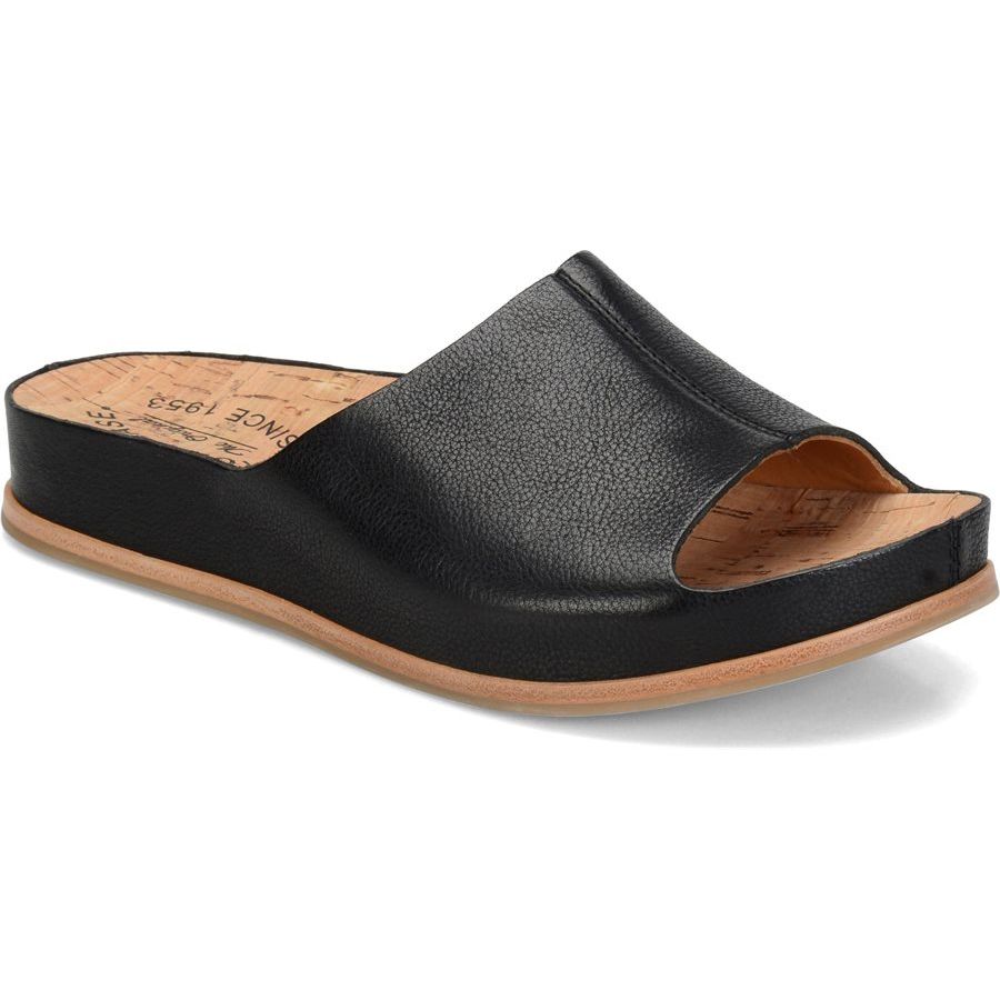 Black With Beige Sole Kork Ease Tutsi Leather Sandal Slide