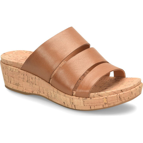 Brown Kork Ease Women's Menzie Leather Triple Strap Wedge Slide Sandal