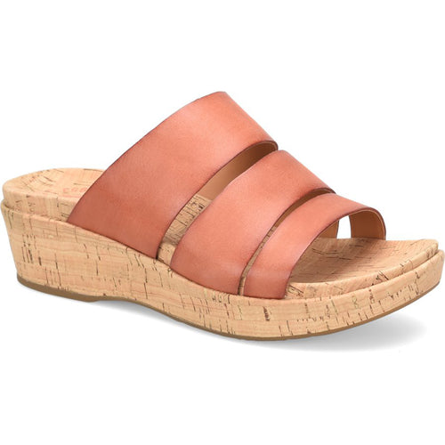 Orange Tan Kork Ease Women's Menzie Leather Triple Strap Wedge Slide Sandal