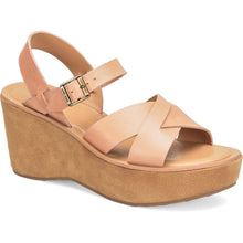 Load image into Gallery viewer, Tan Beige Kork Ease Women&#39;s Ava Leather Quarter Strap Wedge Sandal Profile View
