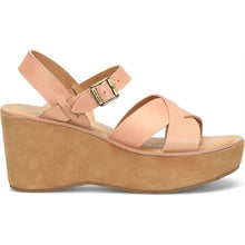 Load image into Gallery viewer, Tan Beige Kork Ease Women&#39;s Ava Leather Quarter Strap Wedge Sandal Side View
