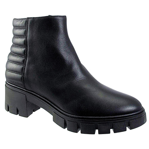 Onyx Black Ron White Women's Kyra Leather And Puffy Leather Zippered Platform Ankle Boot Profile View