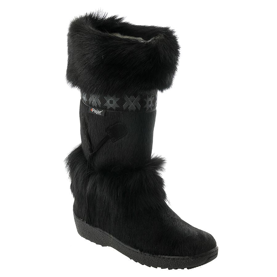 Black Pajar Women's Laura Waterproof Cow And Goat Hair High Wool Lined Boot Profile View