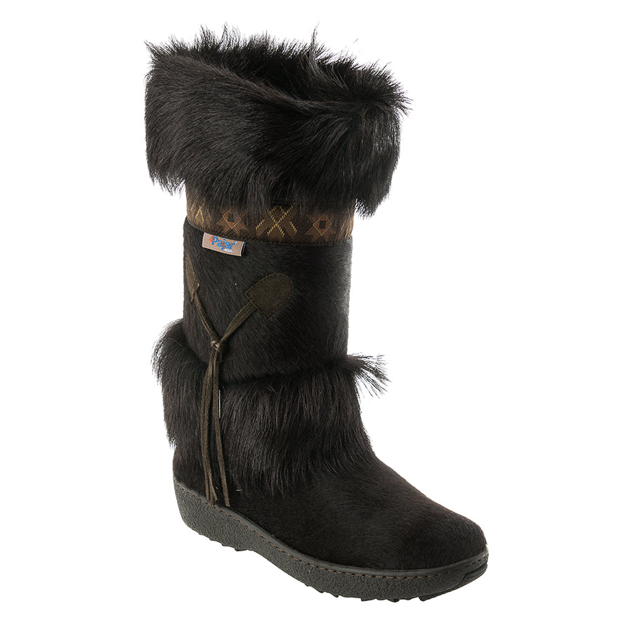 Brown With Black Pajar Women's Laura Waterproof Cow And Goat Hair High Wool Lined Boot