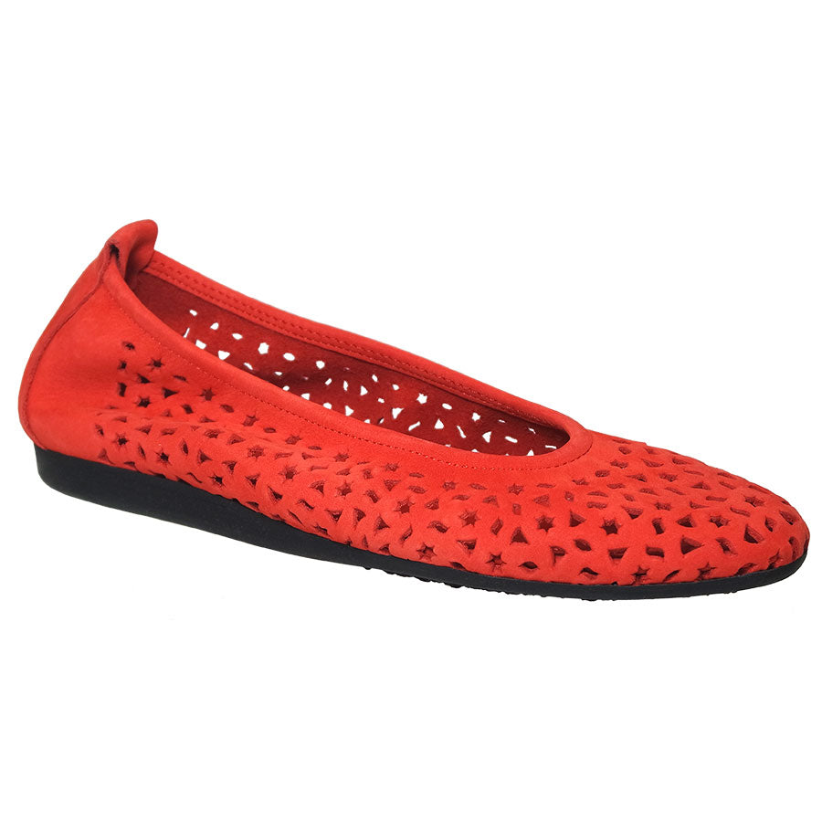Balise Red With Black Sole Arche Women's Lilly Perforated Nubuck Ballet Flat