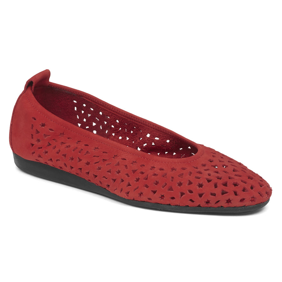 Feu Red with Black Sole Arche Women's Lilly Perforated Nubuck Ballet Flat