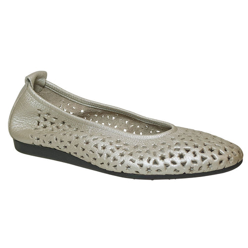 Nacre Beige With Black Sole Arche Women's Lilly Perforated Metallic Leather Ballet Flat