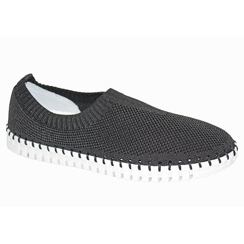 Black With White Sole Eric Michael Women's Lucy Knit Slip On Casual Sneaker