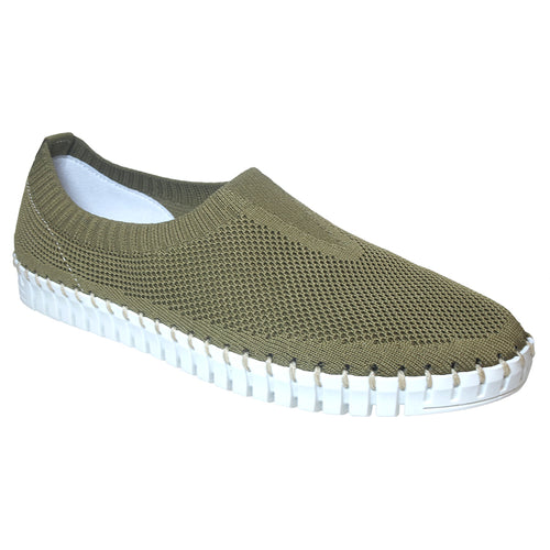 Khaki Green With White Sole Eric Michael Women's Lucy Knit Slip On Casual Sneaker