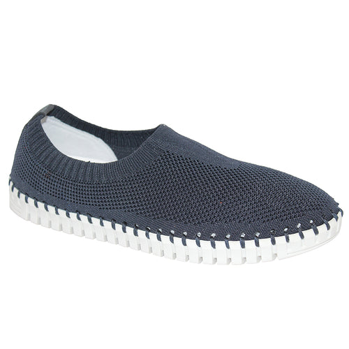 Navy With White Sole Eric Michael Women's Lucy Knit Slip On Casual Sneaker