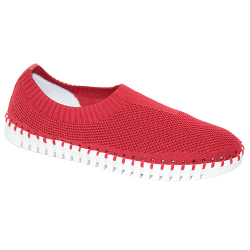 Red With White Sole Eric Michael Women's Lucy Knit Slip On Casual Sneaker