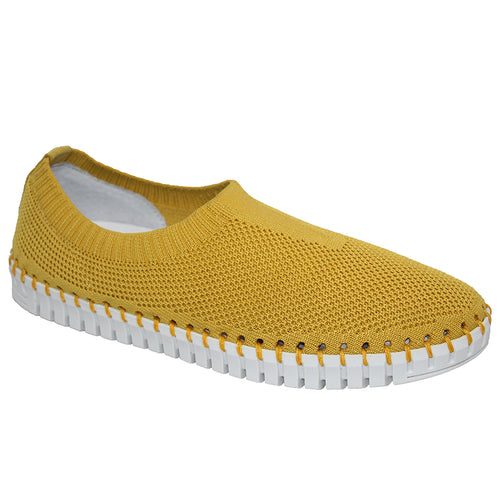 Yellow With White Sole Eric Michael Women's Lucy Knit Slip On Casual Sneaker