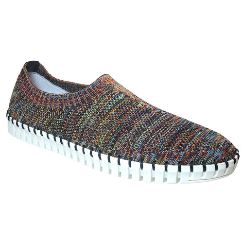 Multi Colored Mosaic With White Sole Eric Michael Women's Lucy Knit Slip On Casual Sneaker