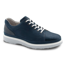 Load image into Gallery viewer, Navy With Grey Sole Samuel Hubbard Men&#39;s Fast Nubuck Casual Cap Toe Sneaker Profile View
