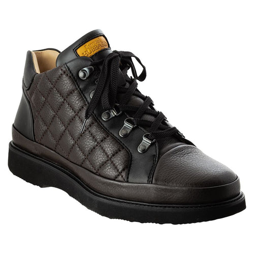 Espresso Brown With Black Samuel Hubbard Men's Step Ahead Quilted Leather And Leather Low Boot Profile View