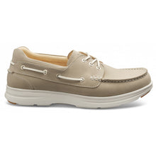 Load image into Gallery viewer, Natural Beige With White Samuel Hubbard Men&#39;s New Endeavor 3 Eye Moc Leather Boat Shoe Side View
