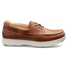 Load image into Gallery viewer, Tan With White Sole Samuel Hubbard Men&#39;s New Endeavor 3 Eye Moc Leather Boat Shoe Side View
