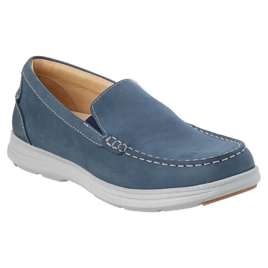 Blue With White Sole Samuel Hubbard Men's Blue Skies Nubuck Casual Slip On Profile View