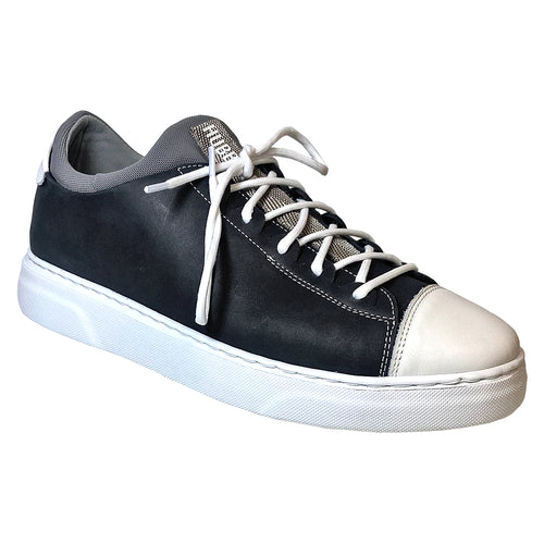 Black With Grey And White Samuel Hubbard Men's Hubbard Flight Solo Leather Cap Toe Casual Sneaker