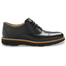 Load image into Gallery viewer, Black With Tan Trim Samuel Hubbard Men&#39;s Market Cap Toe Leather Casual Oxford Side View
