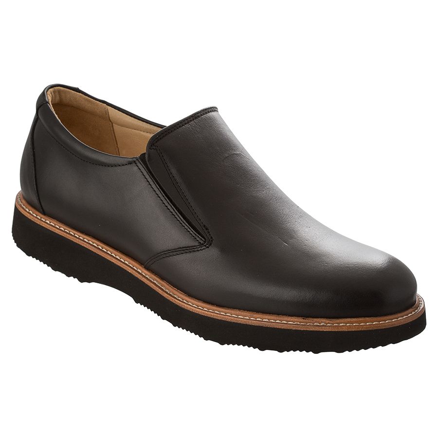 Black Samuel Hubbard Men's Frequent Traveler Leather Casual Slip On Profile View