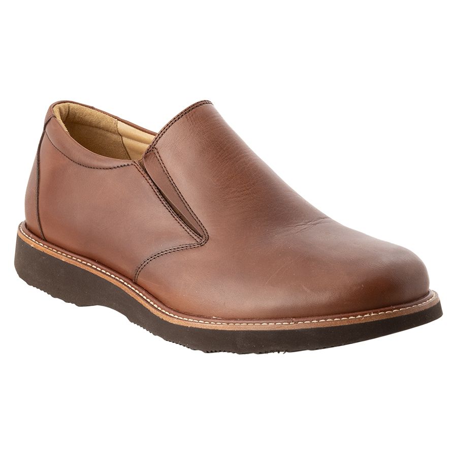 Whiskey Brown With Dark Brown Sole Samuel Hubbard Men's Frequent Traveler Leather Casual Slip On Profile View