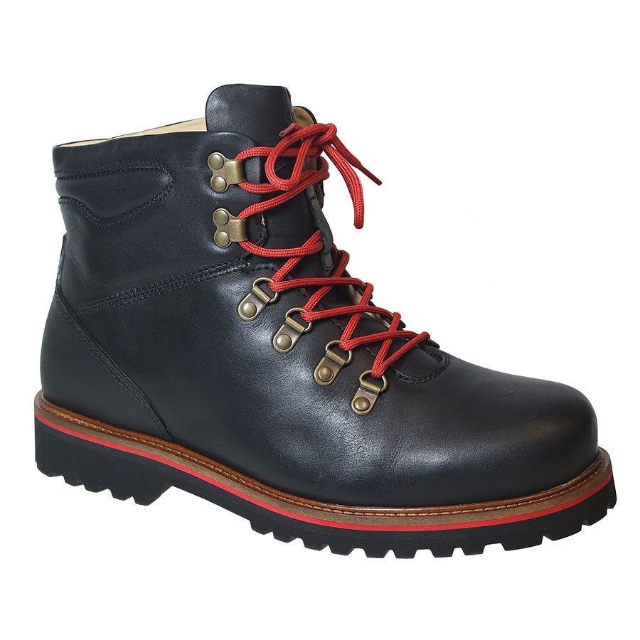 Black With Red Trim And Laces Samuel Hubbard Men's MT Tam Leather Hiking Boot Profile View