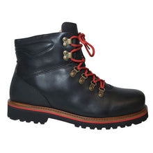 Load image into Gallery viewer, Black With Red Trim And Laces Samuel Hubbard Men&#39;s MT Tam Leather Hiking Boot Side View
