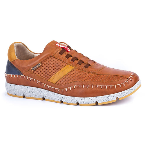 Brandy Tan With Yellow And Blue And White Pikolinos Men's Fuencarral M4U Leather And Perforated Leather Casual Sneaker