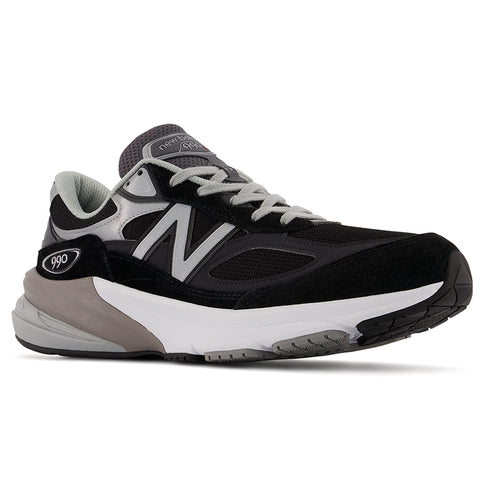 Black With Grey And White New Balance Men's M990V6 Suede And Mesh Athletic Running Sneaker