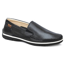 Load image into Gallery viewer, Black With White Pikolinos Men&#39;s Marbella M9A Leather Casual Loafer Profile View
