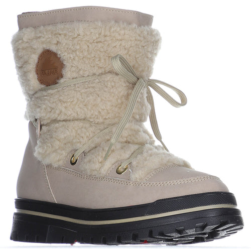 Beige With Black Sole Pajar Women's Maxine Waterproof Leather And Sherpa Faux Fur Winter Bootie