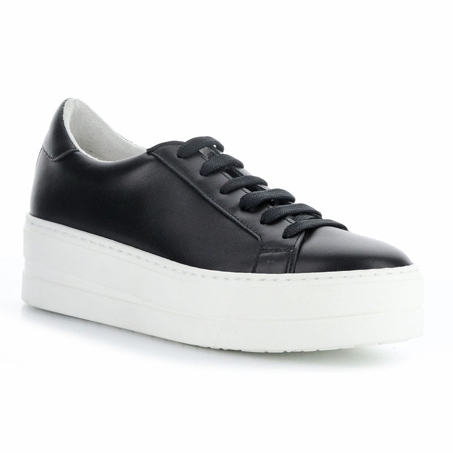 Black With White Platform Bos&Co Women's Maya Leather Casual Sneaker Profile View