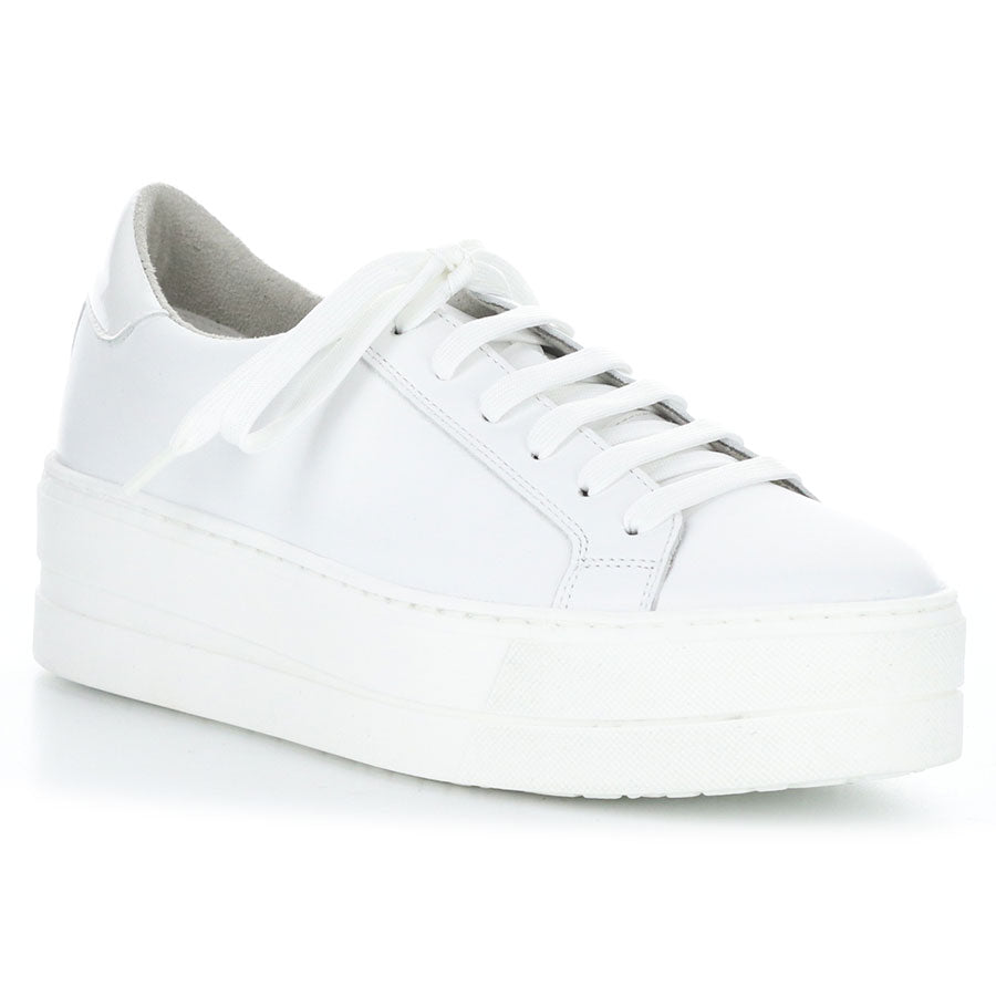 White Bos&Co Women's Maya Leather Casual Sneaker Profile View