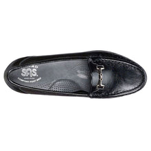 Load image into Gallery viewer, Black SAS Women&#39;s Metro Patent Dress Casual Loafer With Polished Link Ornament Top View

