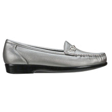 Load image into Gallery viewer, Pewter Grey With Black Sole SAS Women&#39;s Metro Metallic Leather Dress Casual Loafer With Polished Link Ornament Side View
