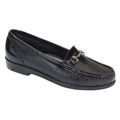 Black SAS Women's Metro Patent Dress Casual Loafer With Polished Link Ornament Profile View