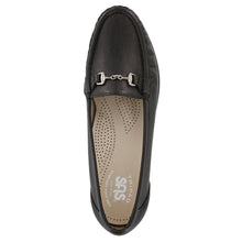 Load image into Gallery viewer, Black SAS Women&#39;s Metro Leather Dress Casual Loafer With Polished Link Ornament Top View
